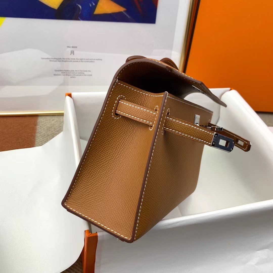 에르메스 미니 켈리백22 골드브라운 은장